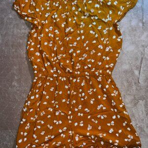 Old Navy Girls XXL (16) Mustard Floral Off the Shoulder Cap Short Sleeve Romper